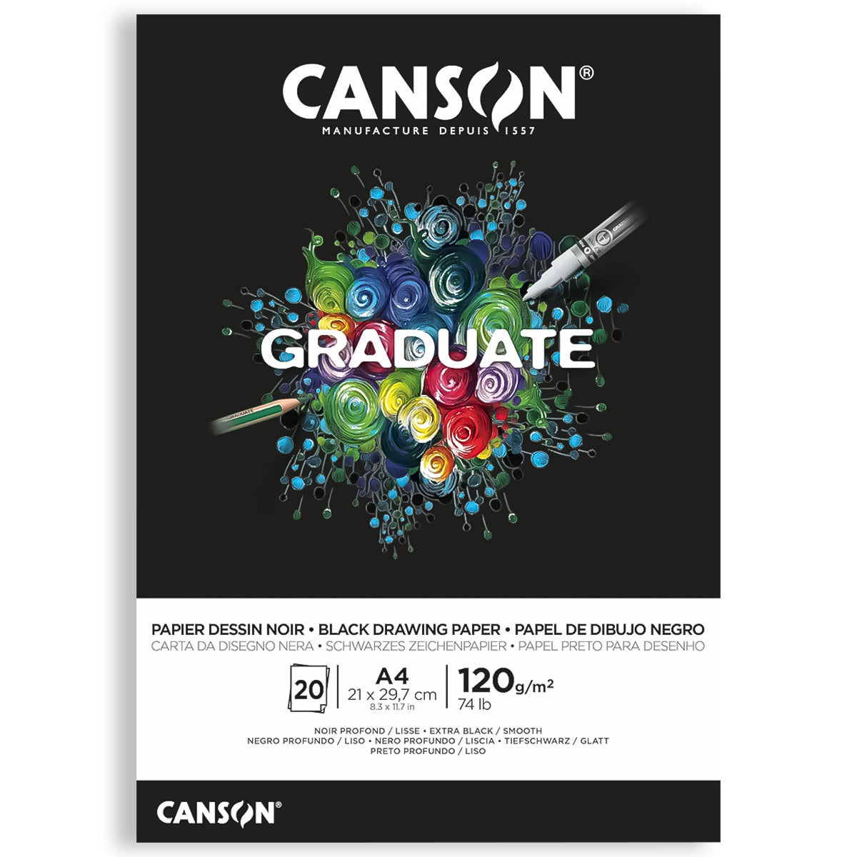 Bloco Canson Graduate Desenho 120 g/m² 20 Folhas Preto