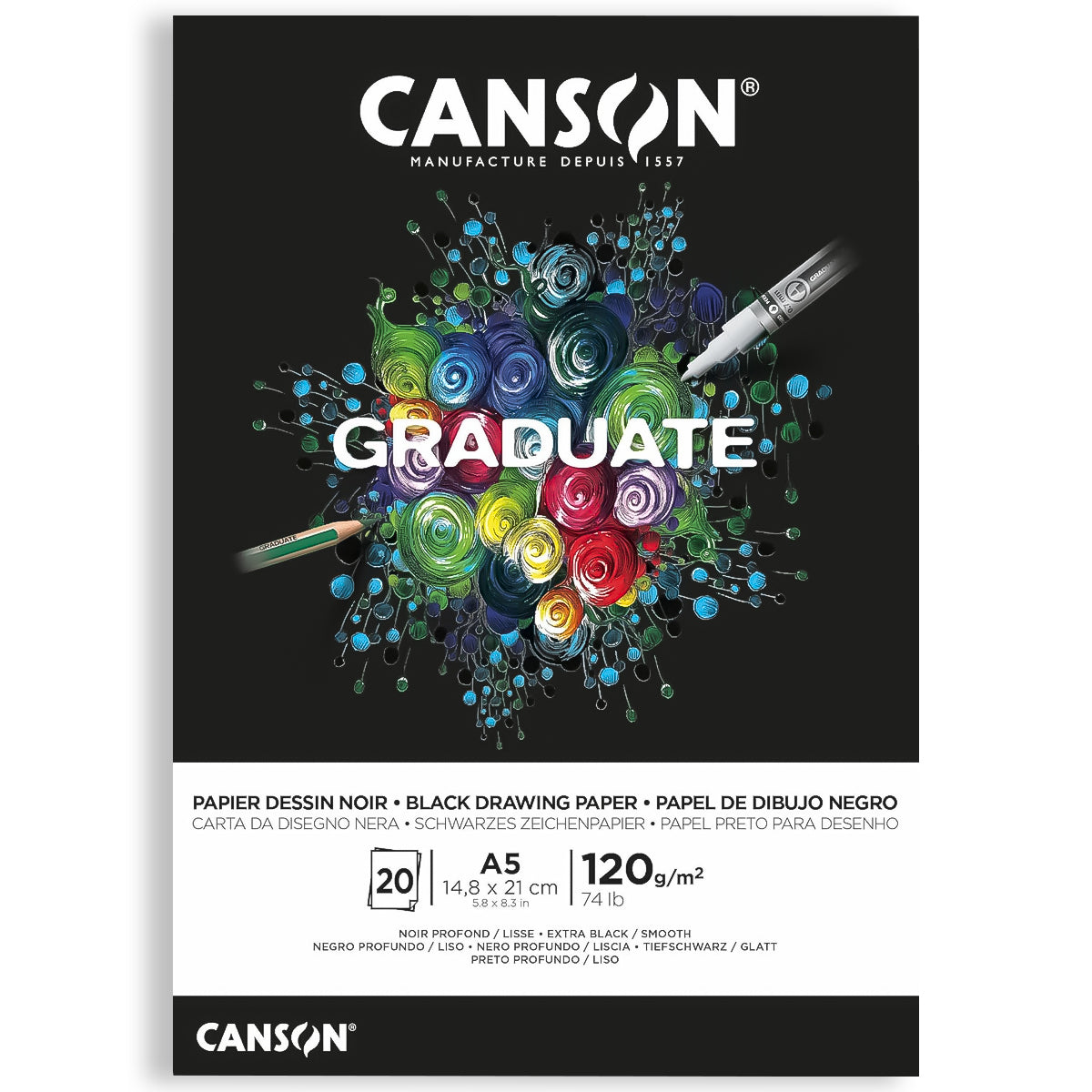 Bloco Canson Graduate Desenho 120 g/m² 20 Folhas Preto