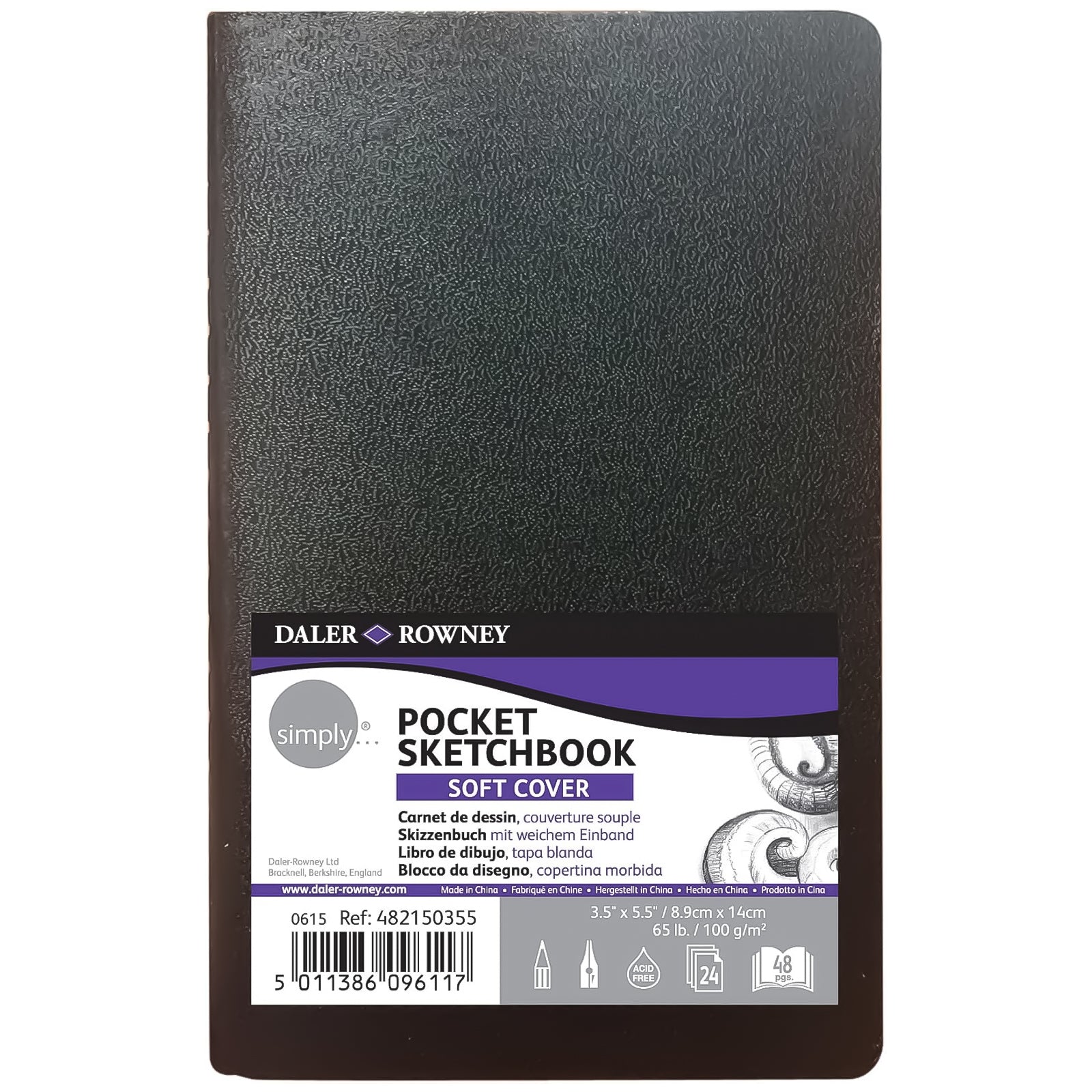 Caderno Pocket Sketchbook  Daler & Rowney100g/m² 8,9x14 24fls Capa Flex 