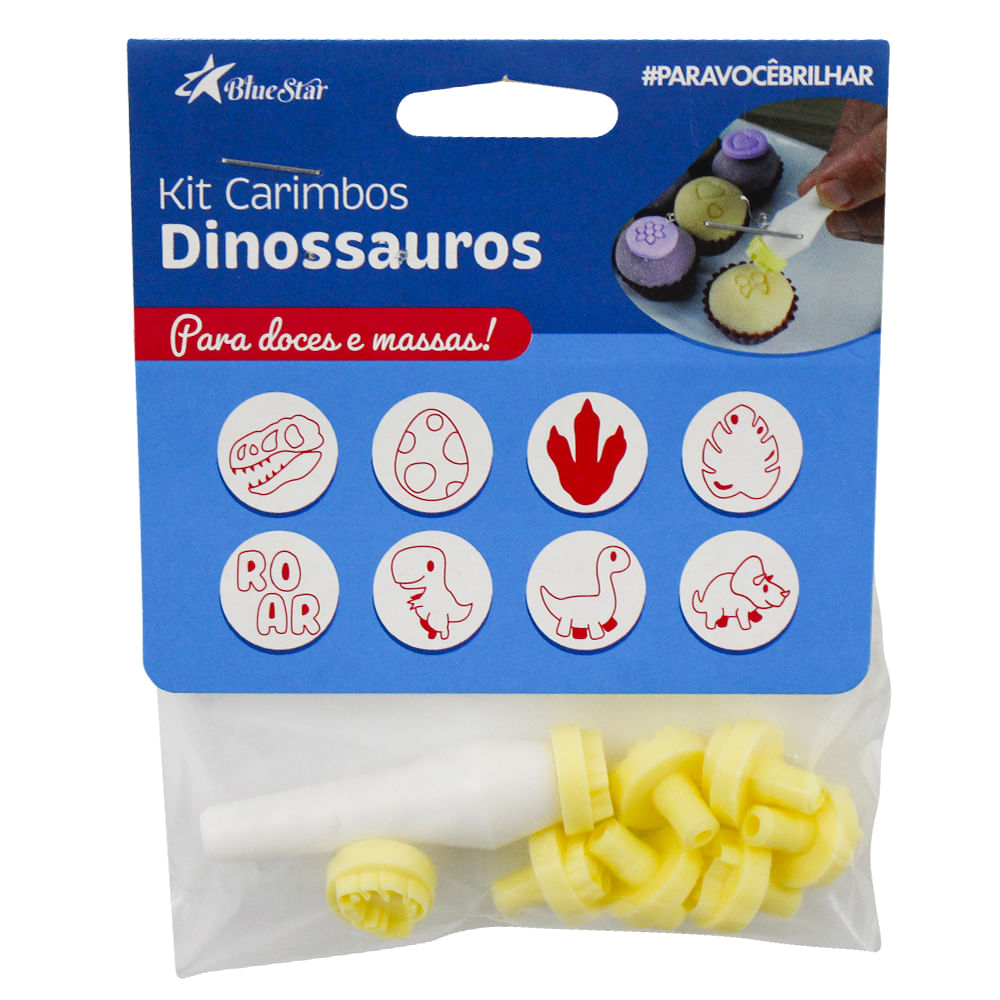 Kit Carimbos Dinossauros para Doces Amarelo com 9 Peças - Bluestar