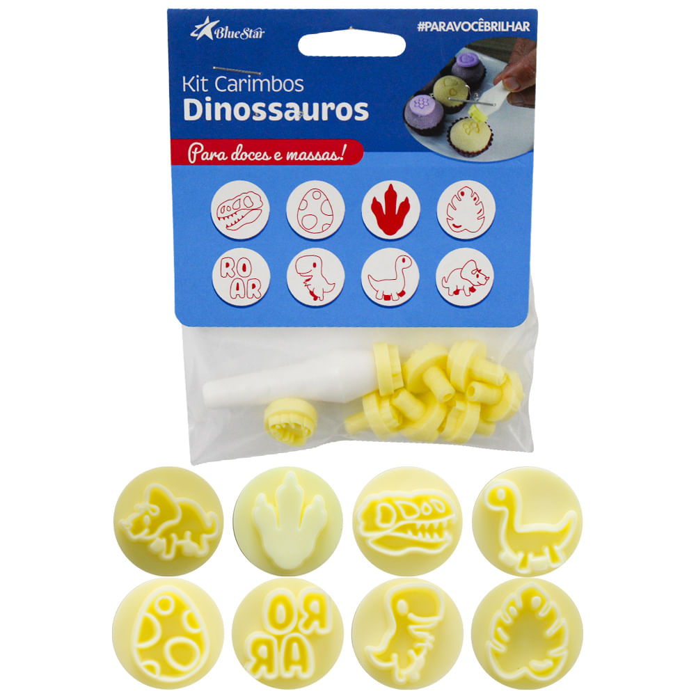 Kit Carimbos Dinossauros para Doces Amarelo com 9 Peças - Bluestar