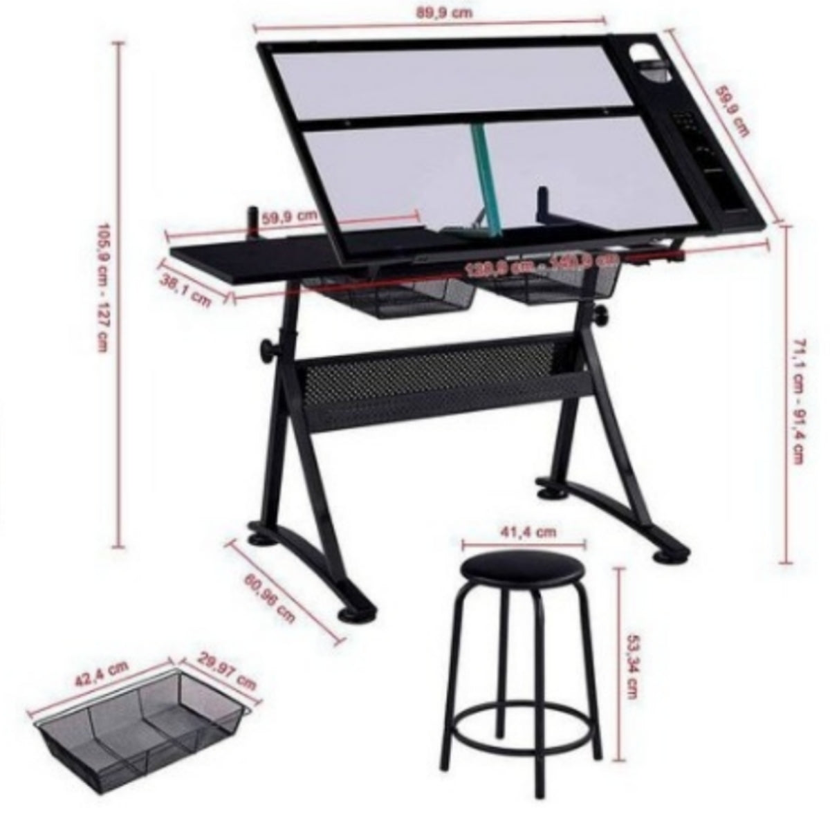Mesa Para Desenho De Vidro com Banqueta Board Glass