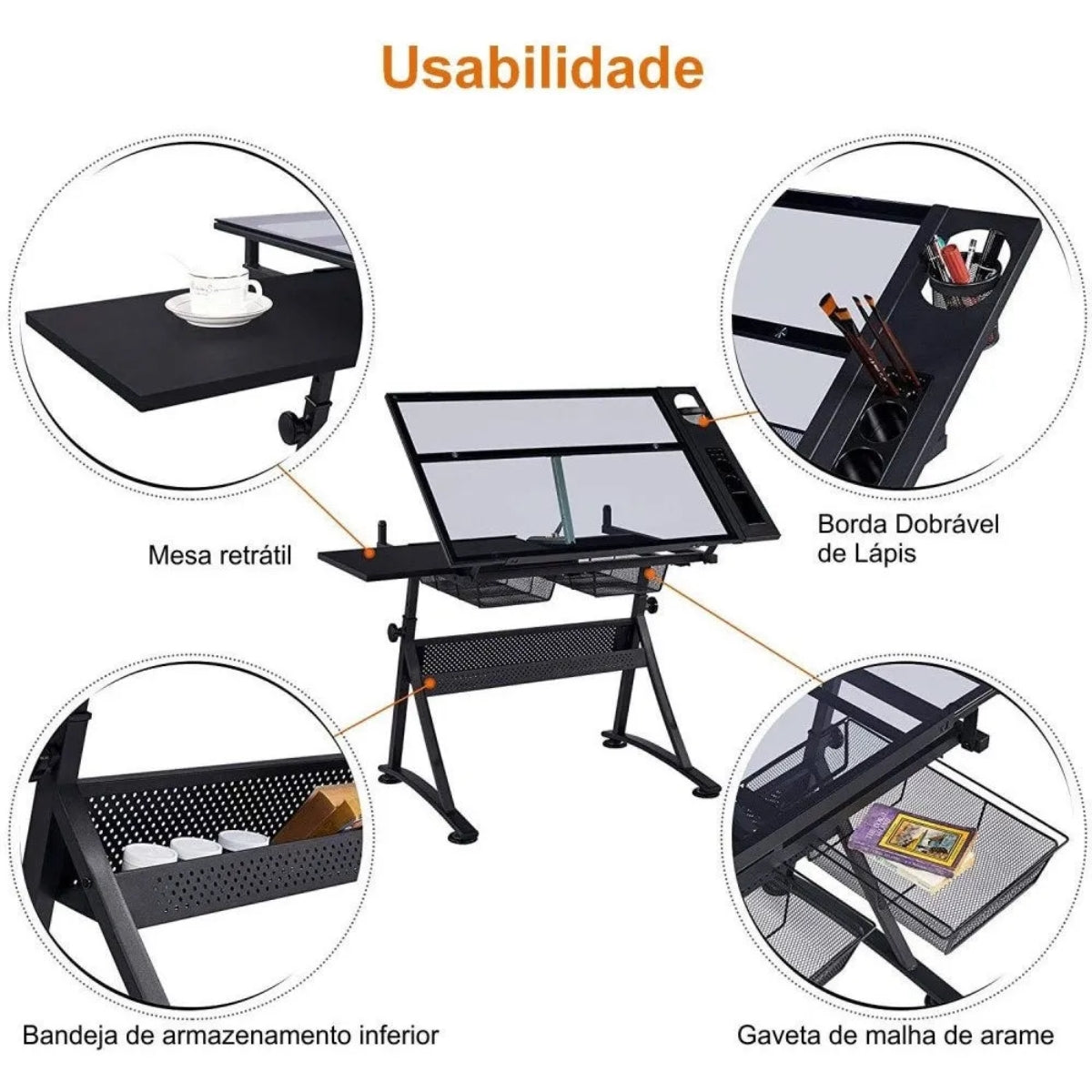 Mesa Para Desenho De Vidro com Banqueta Board Glass