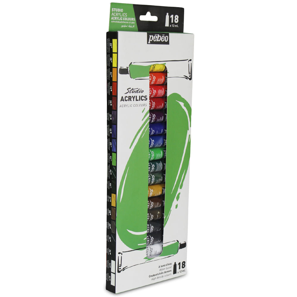 Estojo Tinta Acrílica Studio 12ml com 18 Cores - Pebeo