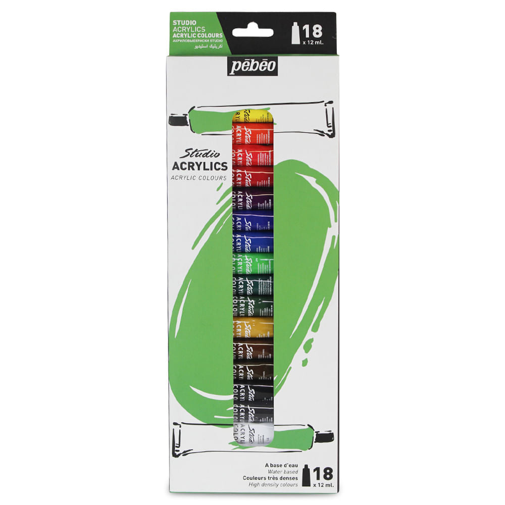 Estojo Tinta Acrílica Studio 12ml com 18 Cores - Pebeo