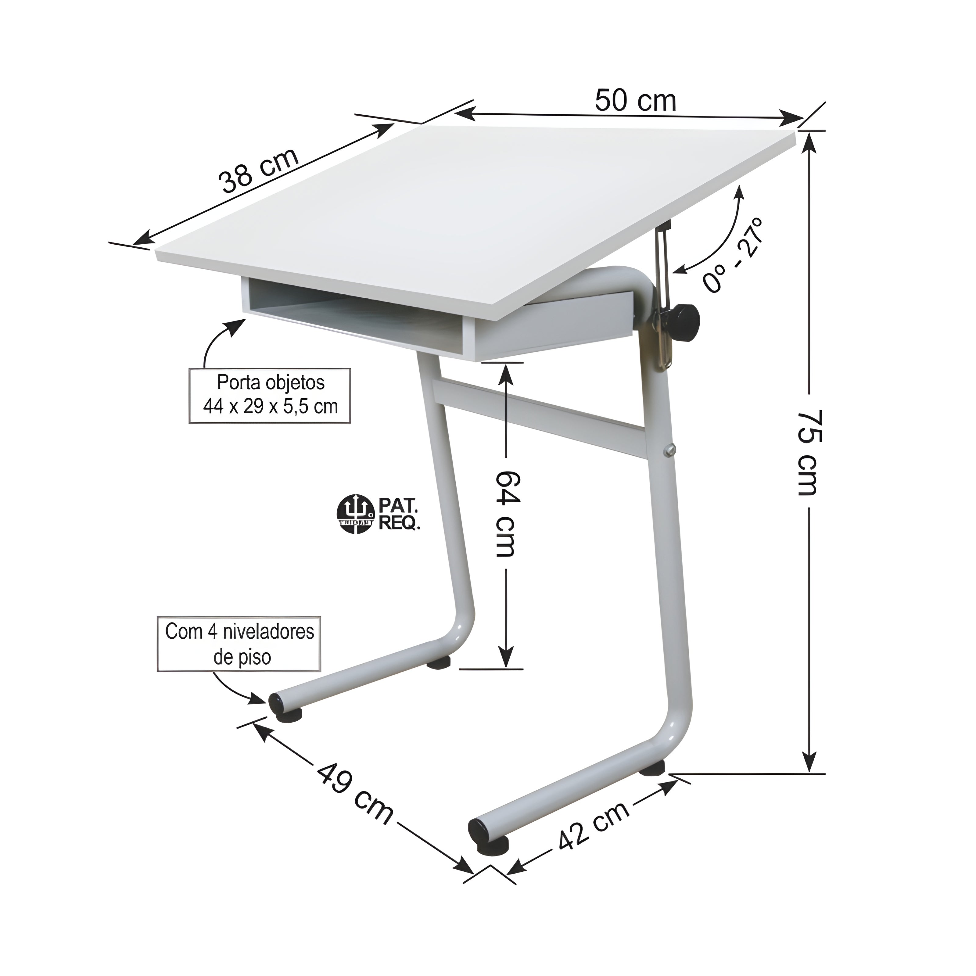 Cavalete Tubular Trident com Tampo 50x38 Cm - Modelo Tub-18/pp