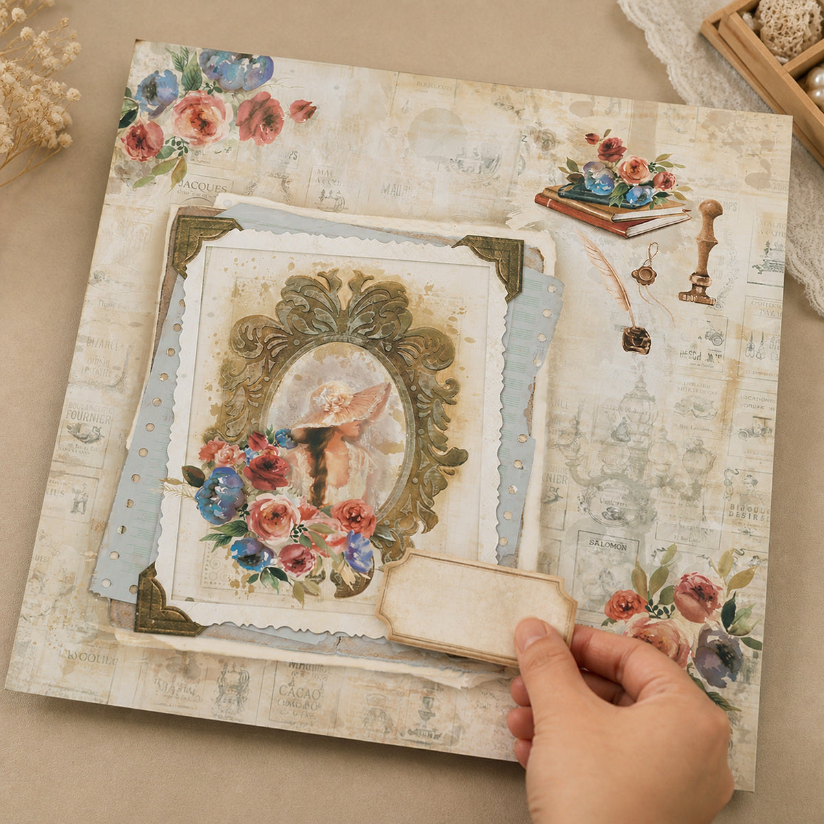 Papel Opadecor Floral Romântico 1 30,5x30,5cm 180g/m² para Scrapbook e Artesanato 3242 - Opa