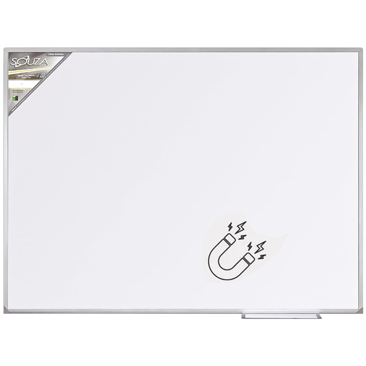 Quadro Branco Souza Luxo Mágnetico 1,20x90cm com Moldura de Aluminio Frisado