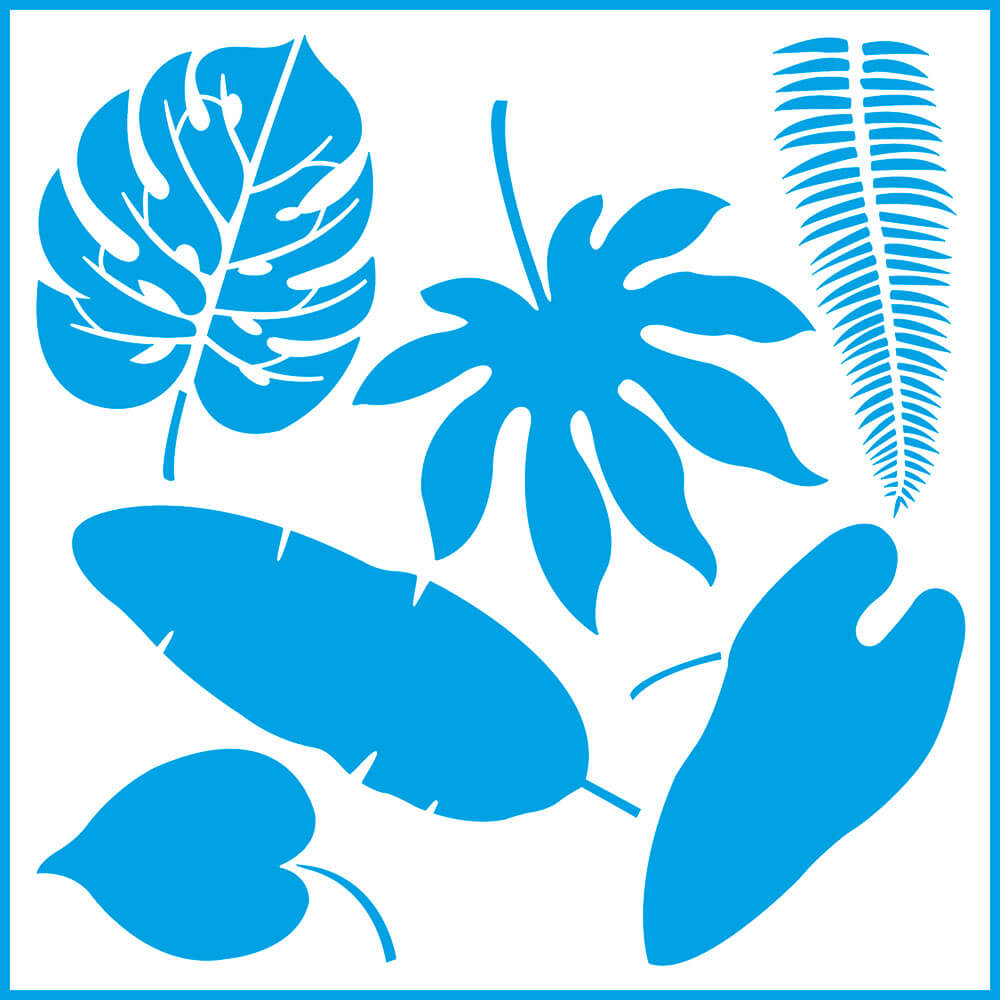 Stencil - Folhas Tropicais 20x20cm para Pintura Decorativa e Artesanato Stxx-066 - Litoarte