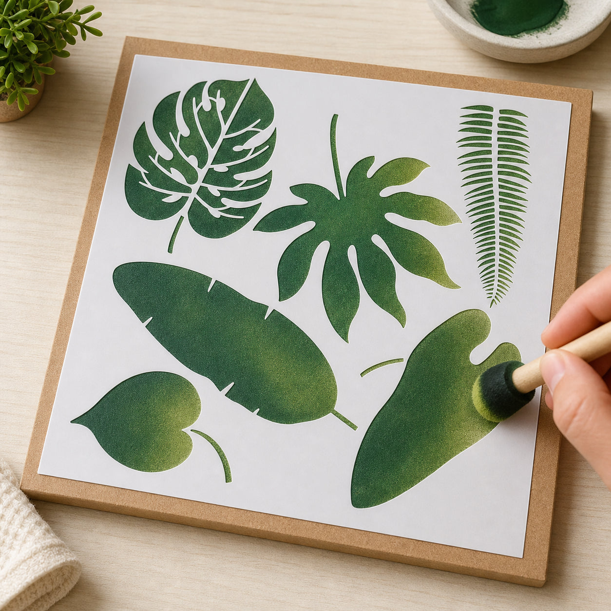 Stencil - Folhas Tropicais 20x20cm para Pintura Decorativa e Artesanato Stxx-066 - Litoarte
