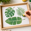 Stencil Retangular Folhas Tropicais 20x25cm para Pintura Decorativa e Artesanato Str-076 - Litoarte