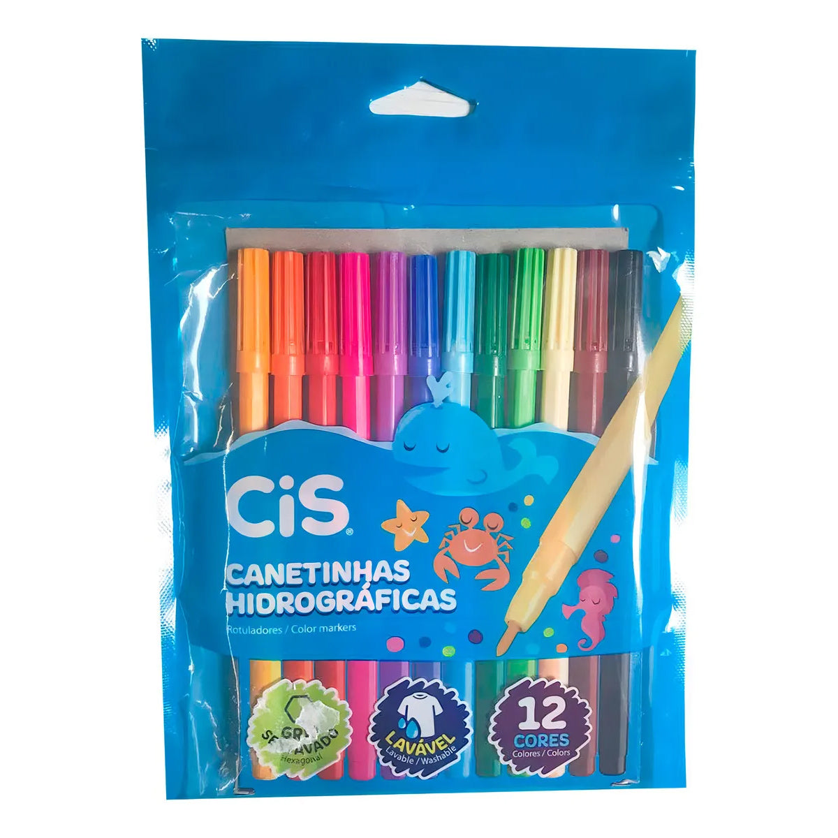 Estojo de Canetinha Hidrografica Grip Sextavado 0.8Mm Lavavel com 12 Cores - Cis