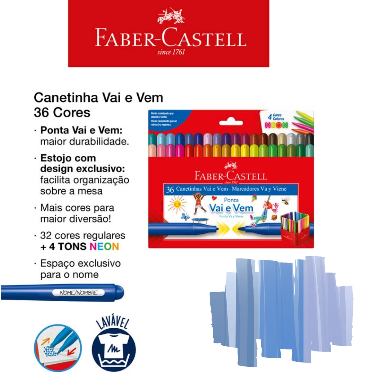 Estojo Canetinhas Vai e Vem 36 Cores - Faber-castell 15.0136Vvzf