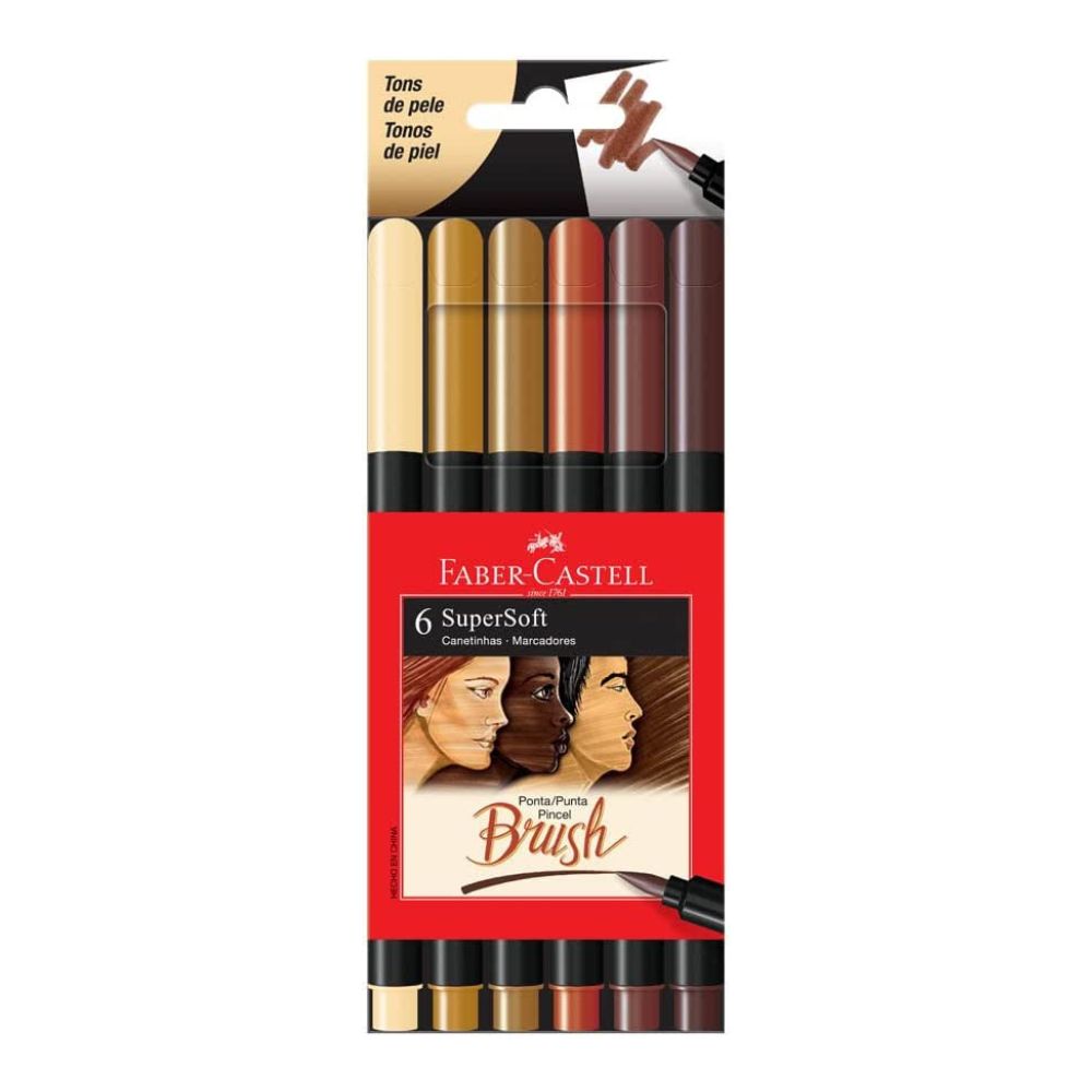 Estojo Caneta Brush Pen Supersoft Tons de Pele com 6 Cores - Faber-castell 15.0706Softtp