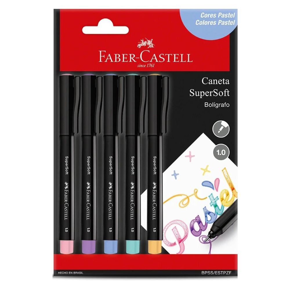 Estojo Caneta Esferográfica Supersoft Pastel 1,0mm 5 Cores - Faber-castell Bpss/estpzf