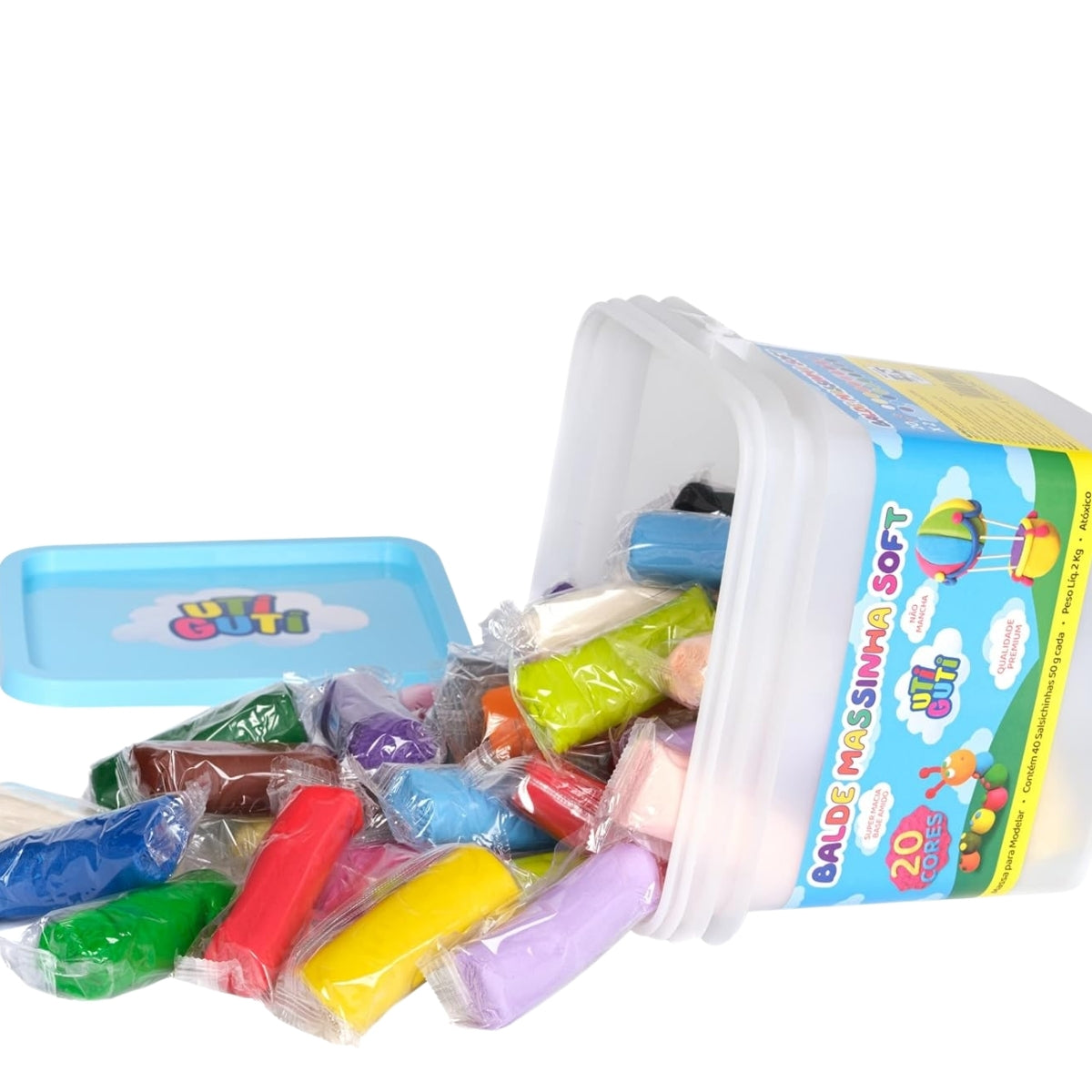 Balde Massinha Soft para Modelar 50g com 40 Unidades - Utiguti