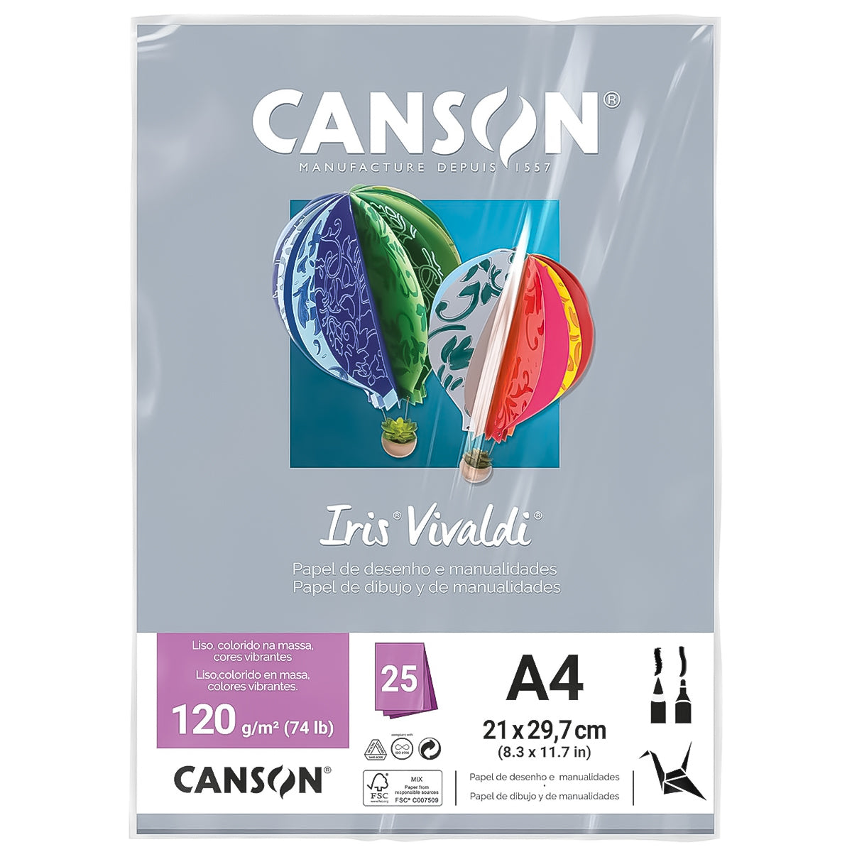 Papel Colorido Canson Iris Vivaldi A4 120 G/M² 25 Folhas Sulfite