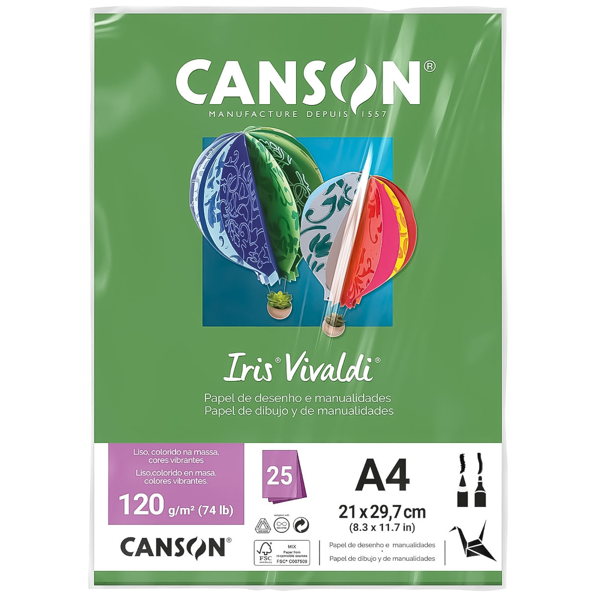 Papel Colorido Canson Iris Vivaldi A4 120 G/M² 25 Folhas Sulfite