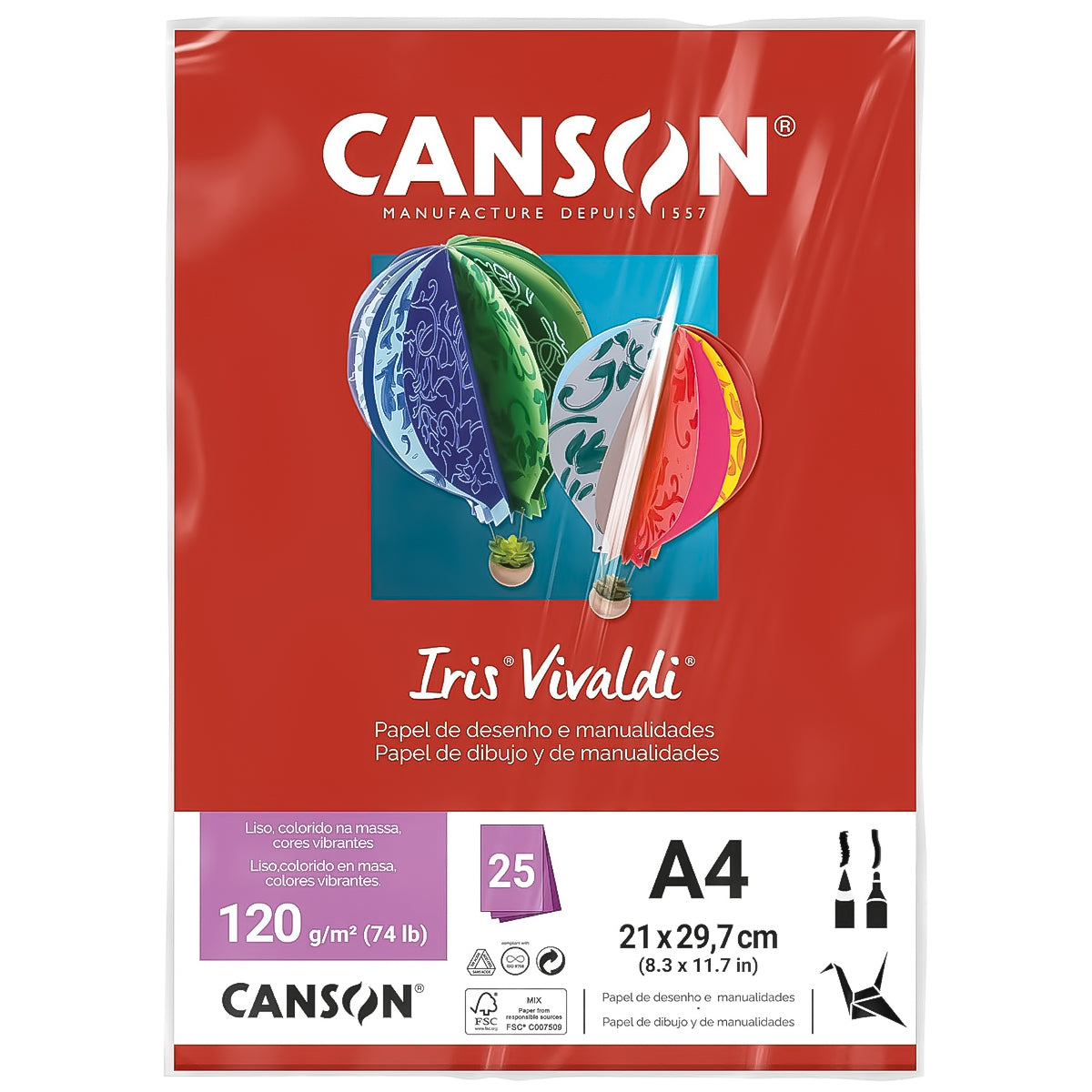 Papel Colorido Canson Iris Vivaldi A4 120 G/M² 25 Folhas Sulfite