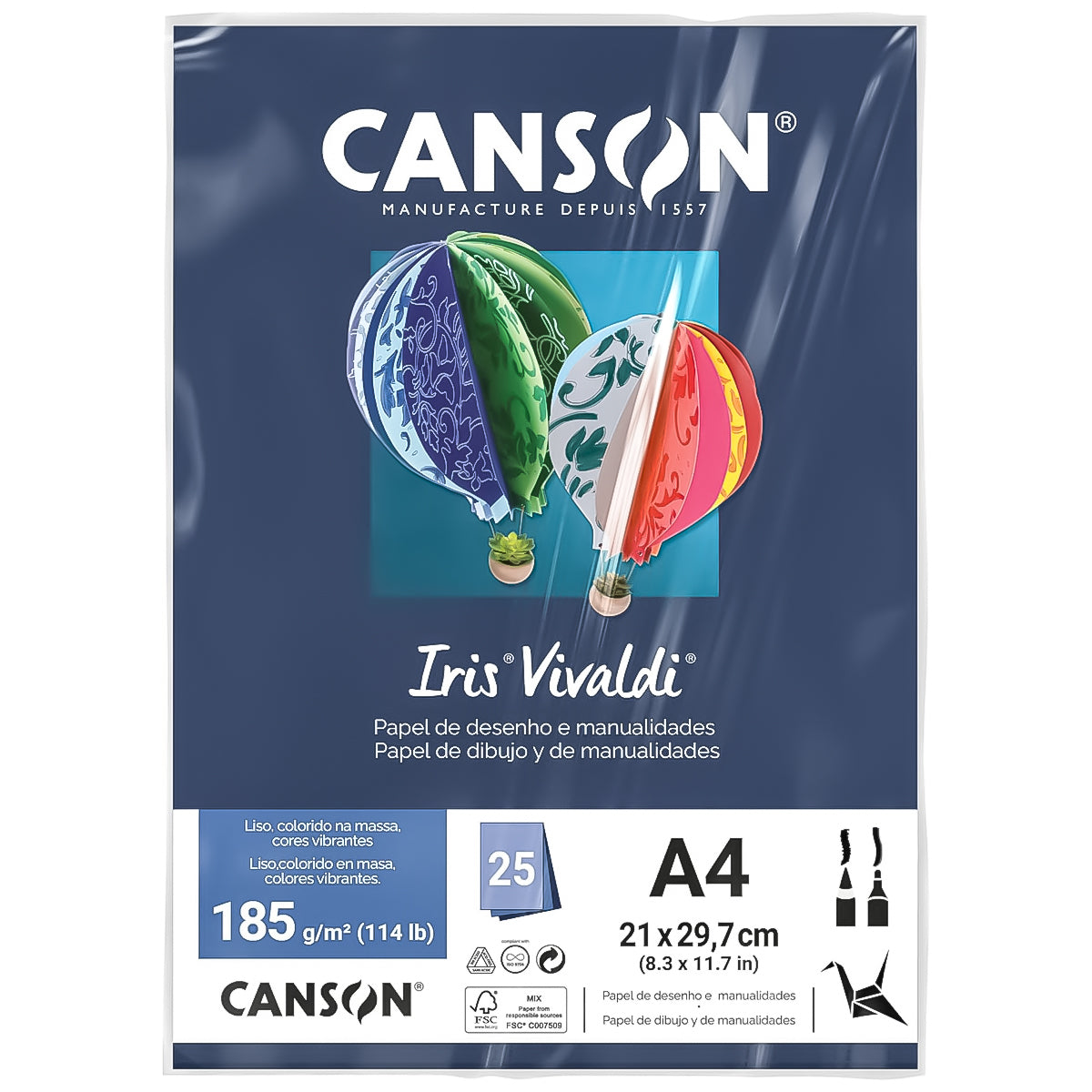 Papel Colorido Canson Iris Vivaldi A4 185 G/M² 25 Folhas Sulfite