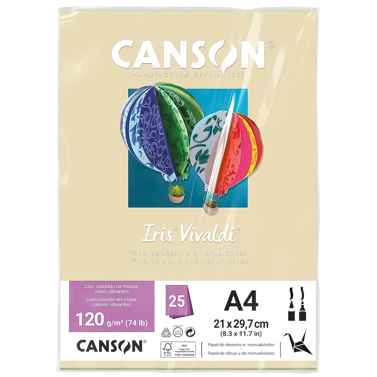 Papel Colorido Canson Iris Vivaldi A4 120 G/M² 25 Folhas Sulfite