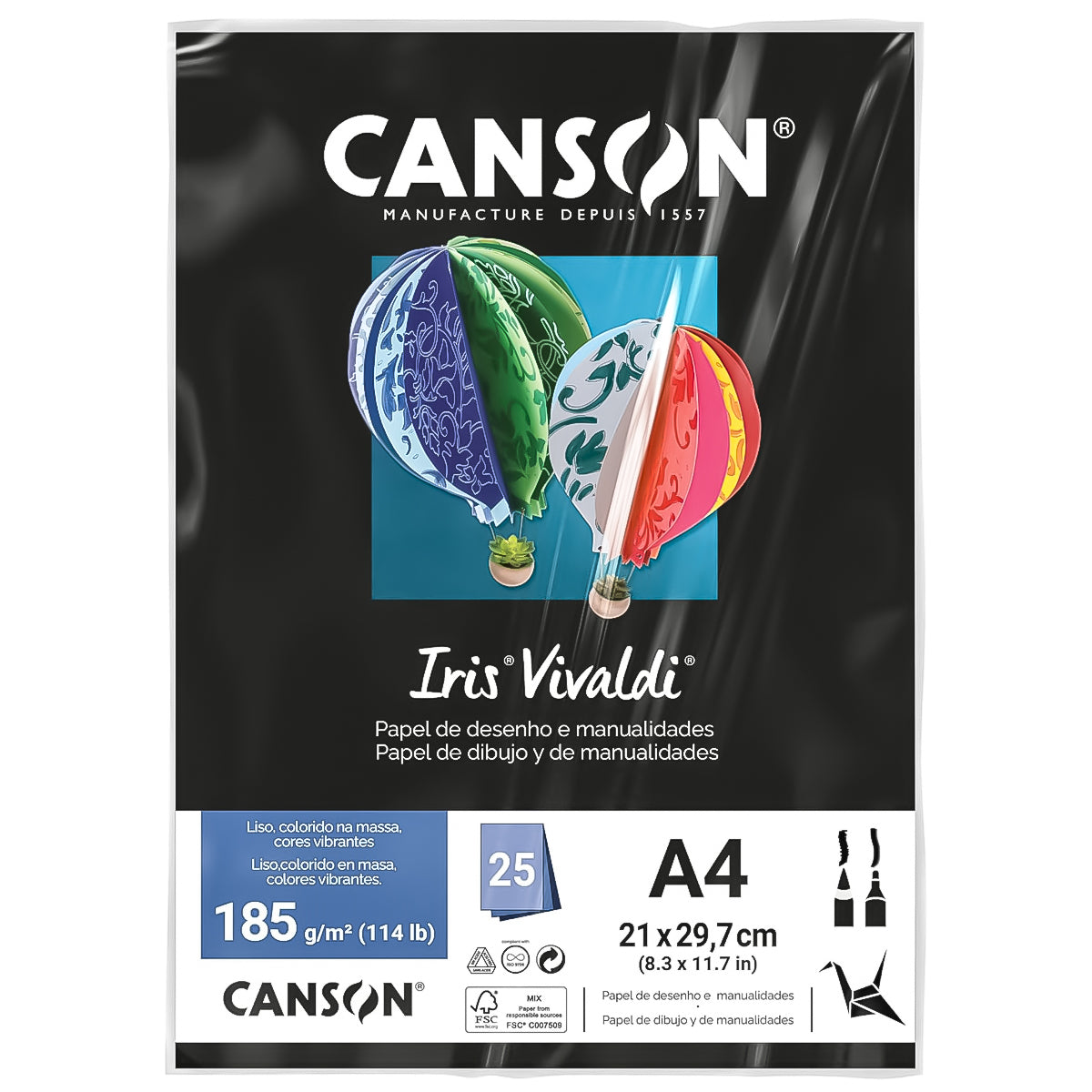 Papel Colorido Canson Iris Vivaldi A4 185 G/M² 25 Folhas Sulfite