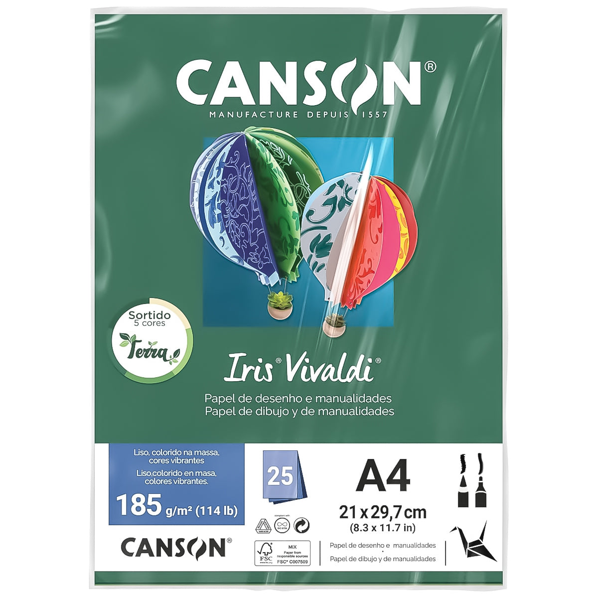 Papel Canson Iris Vivaldi A4 185g 25 Folhas Sortidos Terra