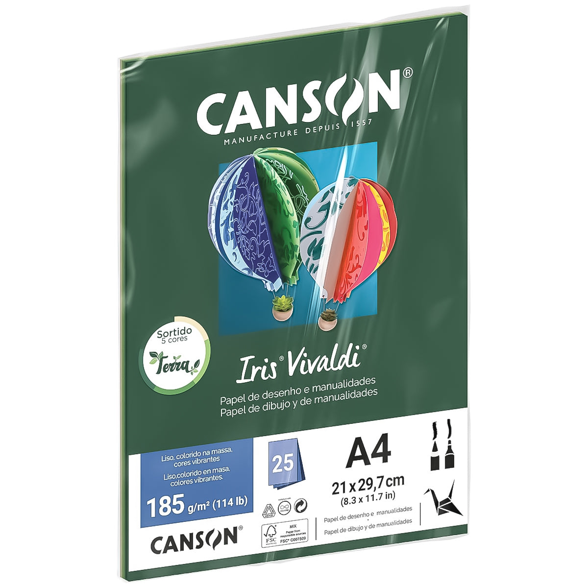 Papel Canson Iris Vivaldi A4 185g 25 Folhas Sortidos Terra