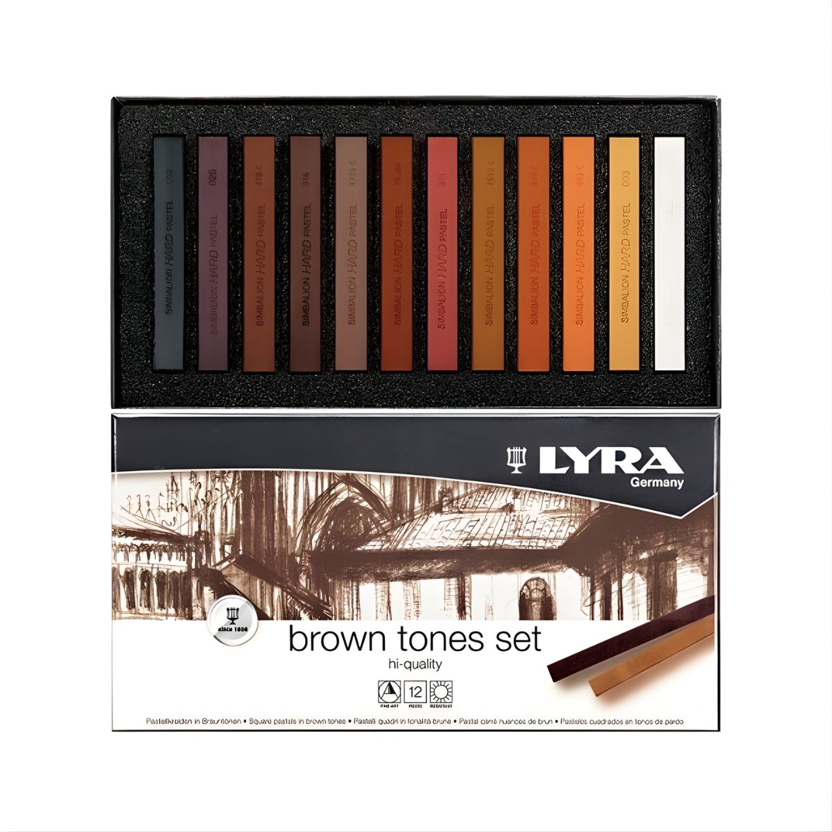 Estojo Giz Lyra Pastel Seco Tons Castanhos 12 Cores