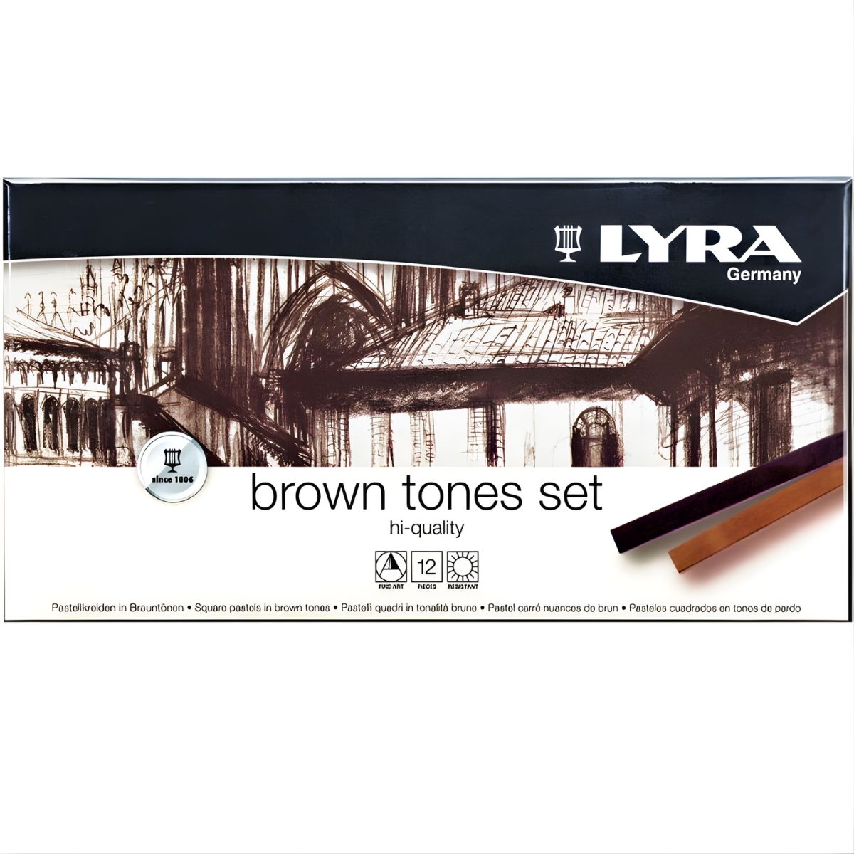 Estojo Giz Lyra Pastel Seco Tons Castanhos 12 Cores