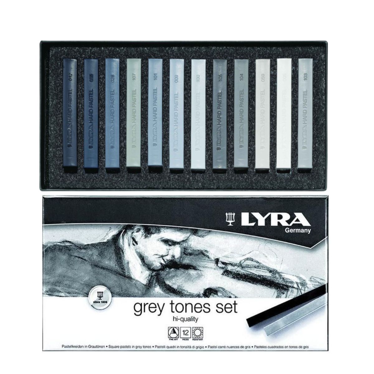 Estojo Giz Lyra Pastel Seco Tons Cinza 12 Cores