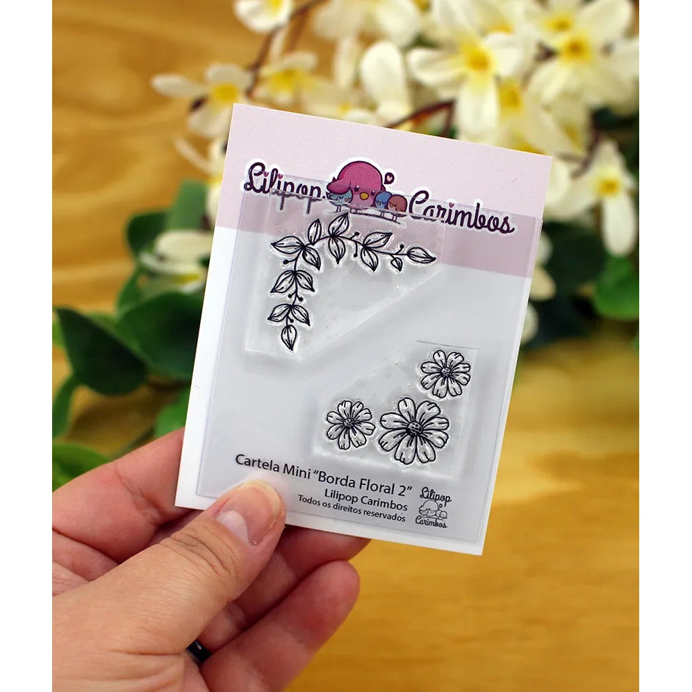 Cartela de Carimbos Borda Floral 2 em Fotopolímero para Artesanato e Scrapbook - Lilipop