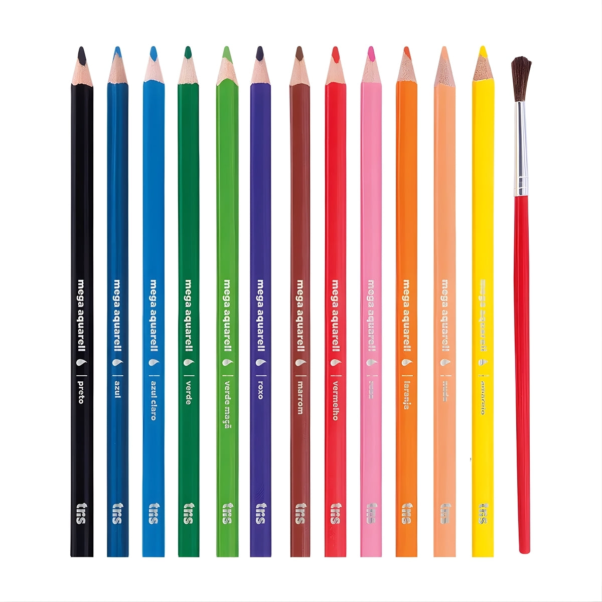 Estojo Lápis de Cor Mega Aquarelável com 12 Cores + Pincel - Tris
