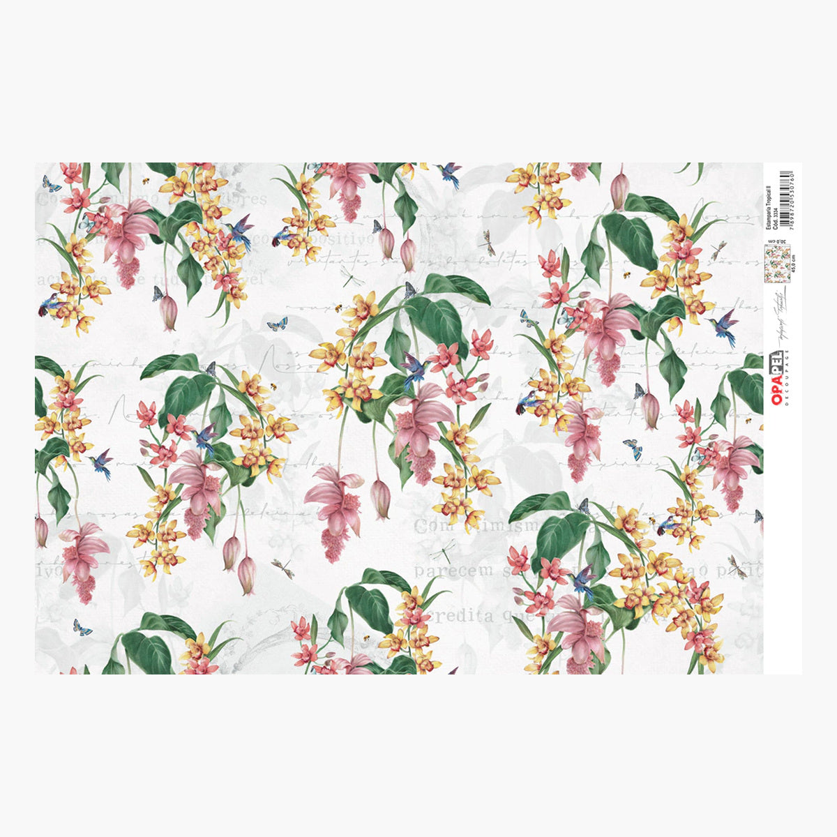 Papel de Seda Opapel Estampado Tropical Ii 30x45cm para Decoupage e Artesanato 3334 - Opa