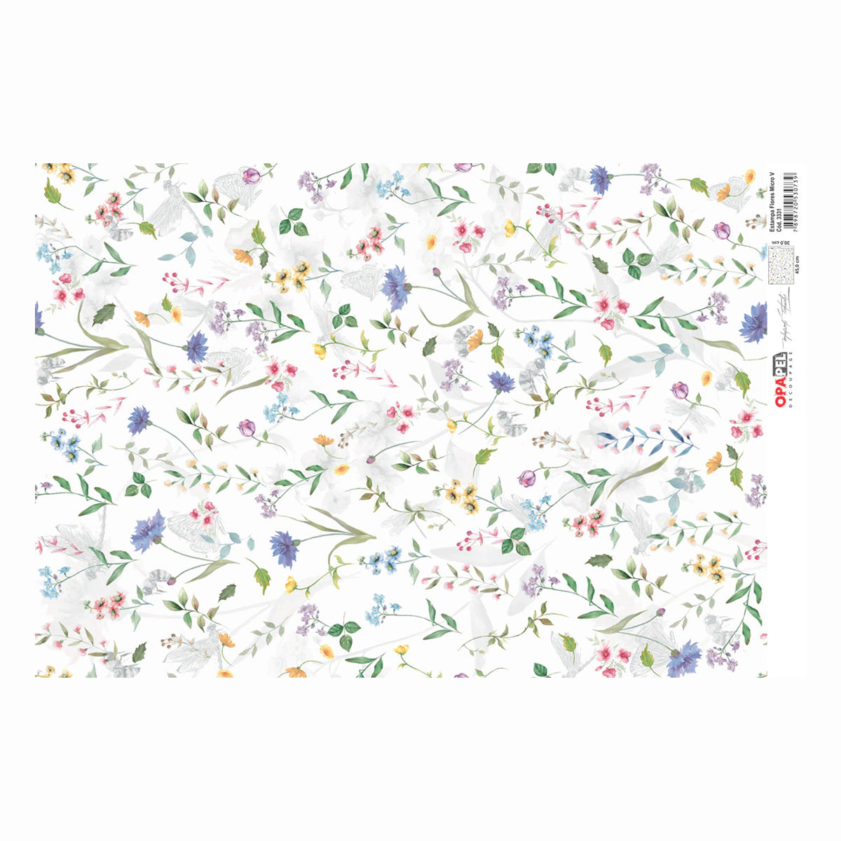 Papel de Seda Opapel Estampado Flores Micro V 30x45cm para Decoupage e Artesanato 3331 - Opa