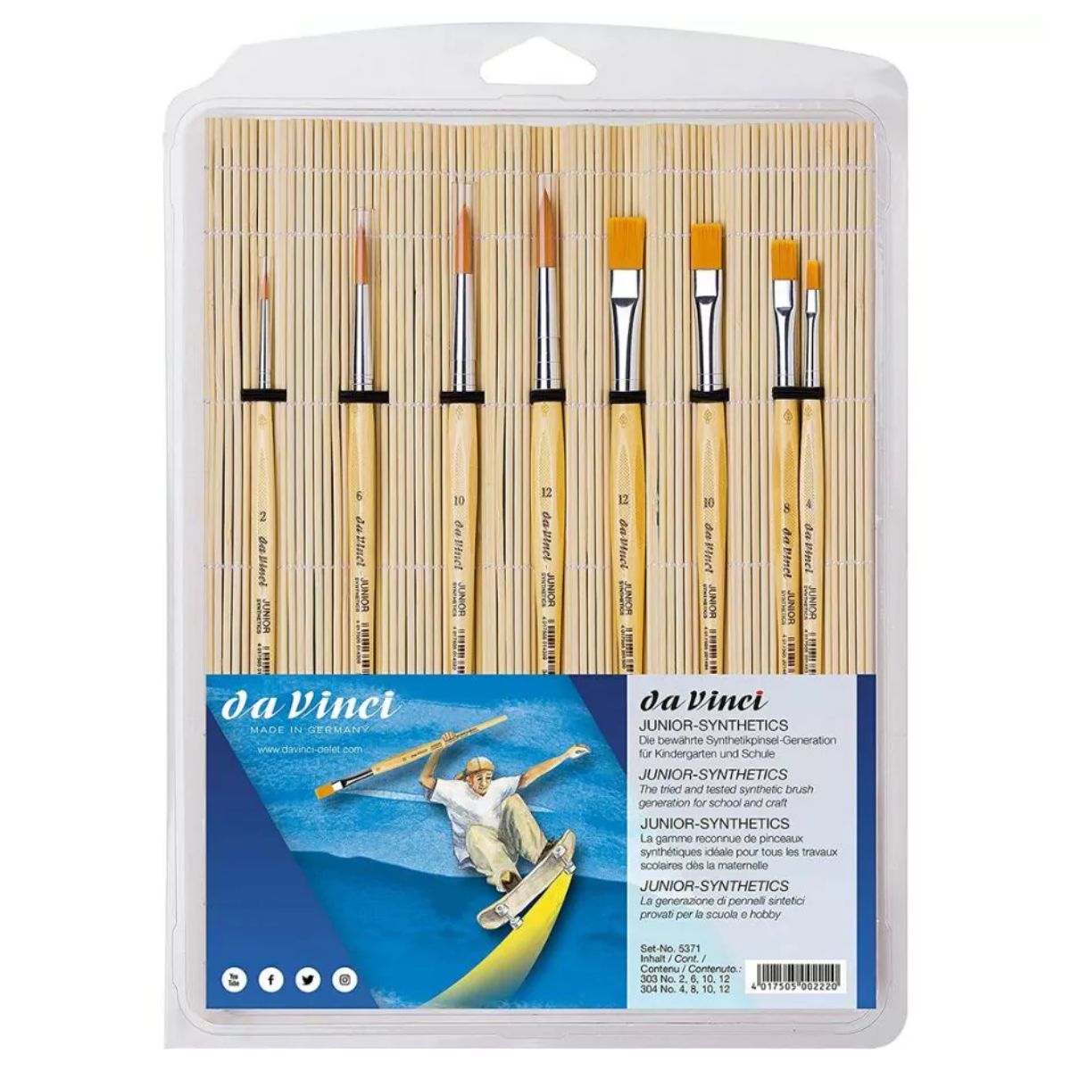 Kit Pincel da Vinci Junior 5371 com 8 Unidades + Tapetinho de Bambu - Séries 303 e 304