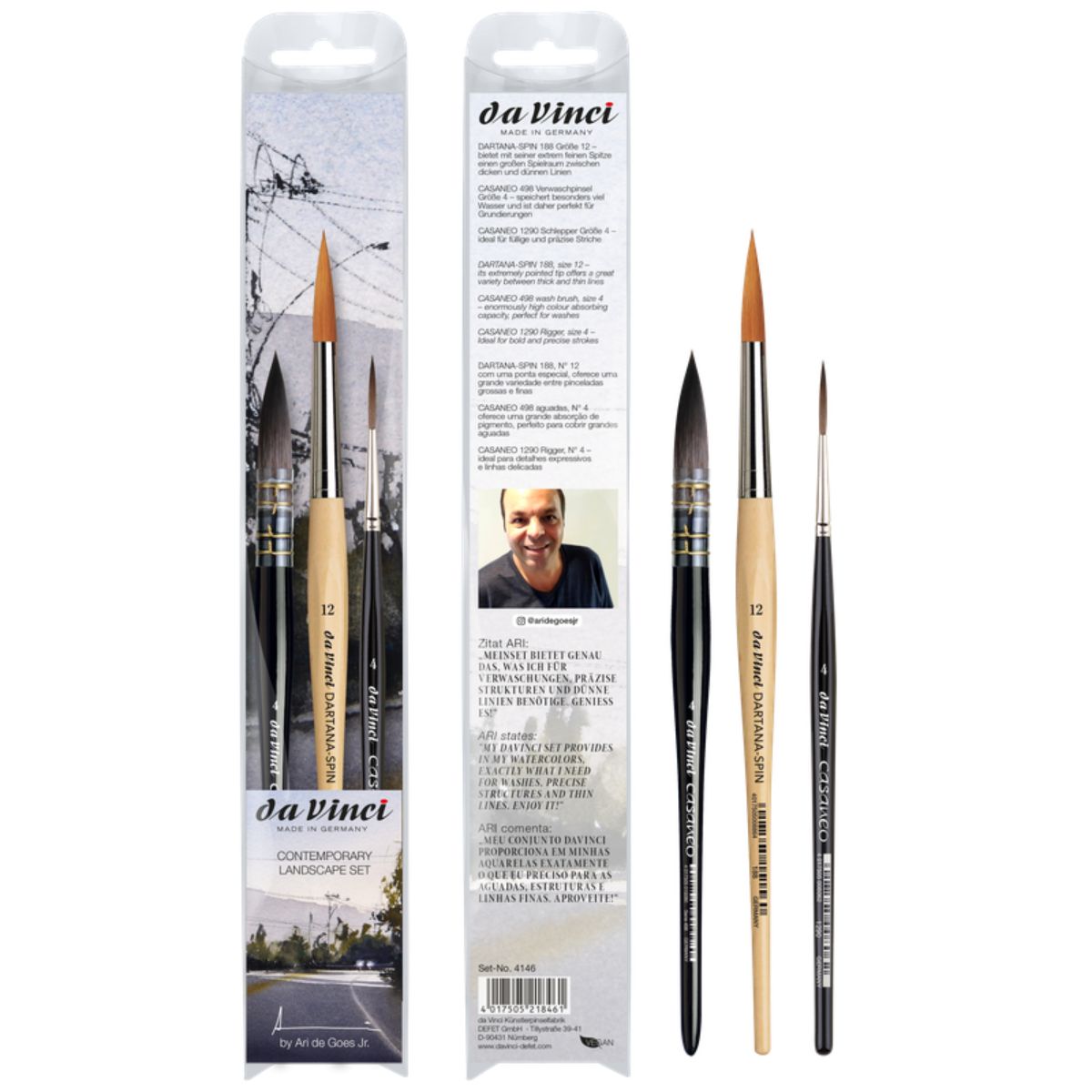 Kit Pincel da Vinci Ari de Goes 4146 com 3 Unidades