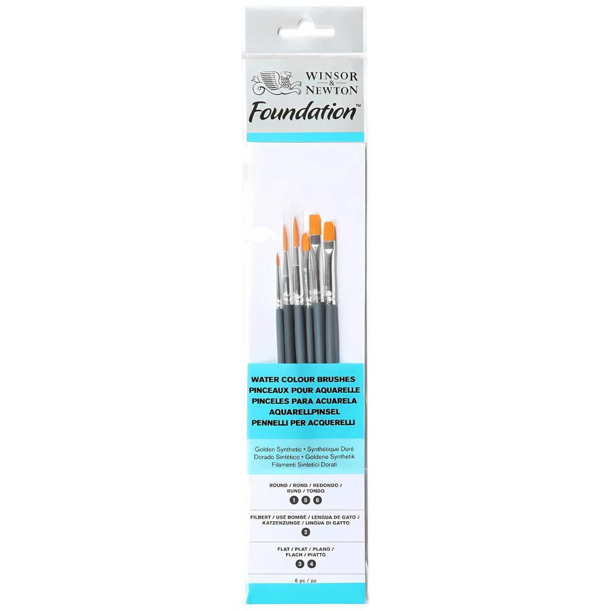 Pincel Aquarela Foundation Sintético Winsor & Newton c/6 Pçs