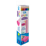 Estojo de Lapis de Cor Criatic Color Case com 12 Cores e 1 Apontador - Rosa - Cis