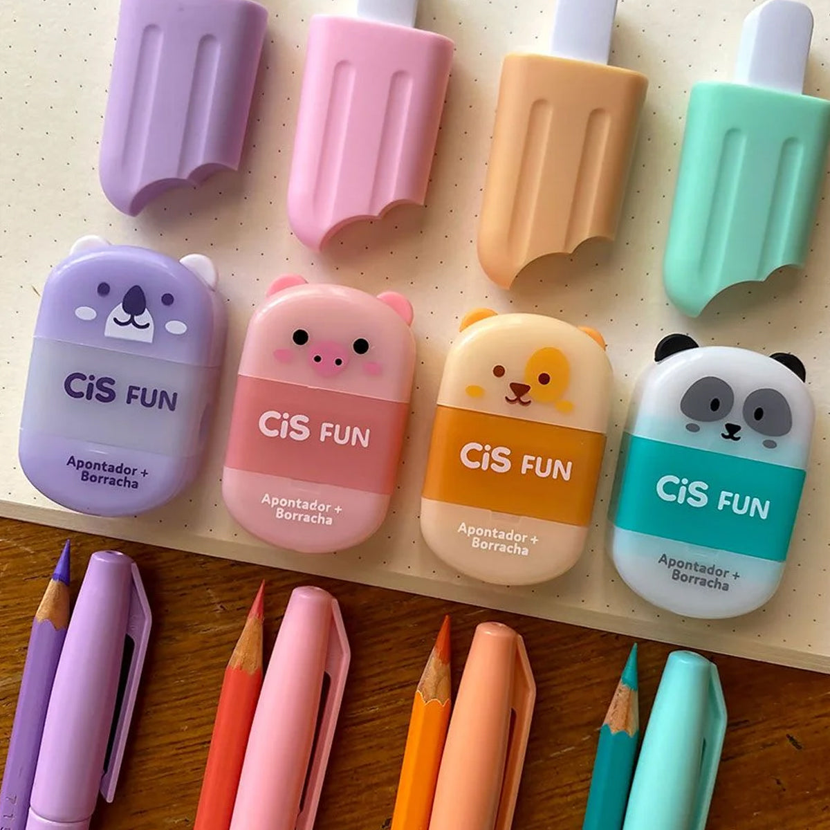 Apontador Escolar Fun com Borracha - Cores Sortidas - Cis