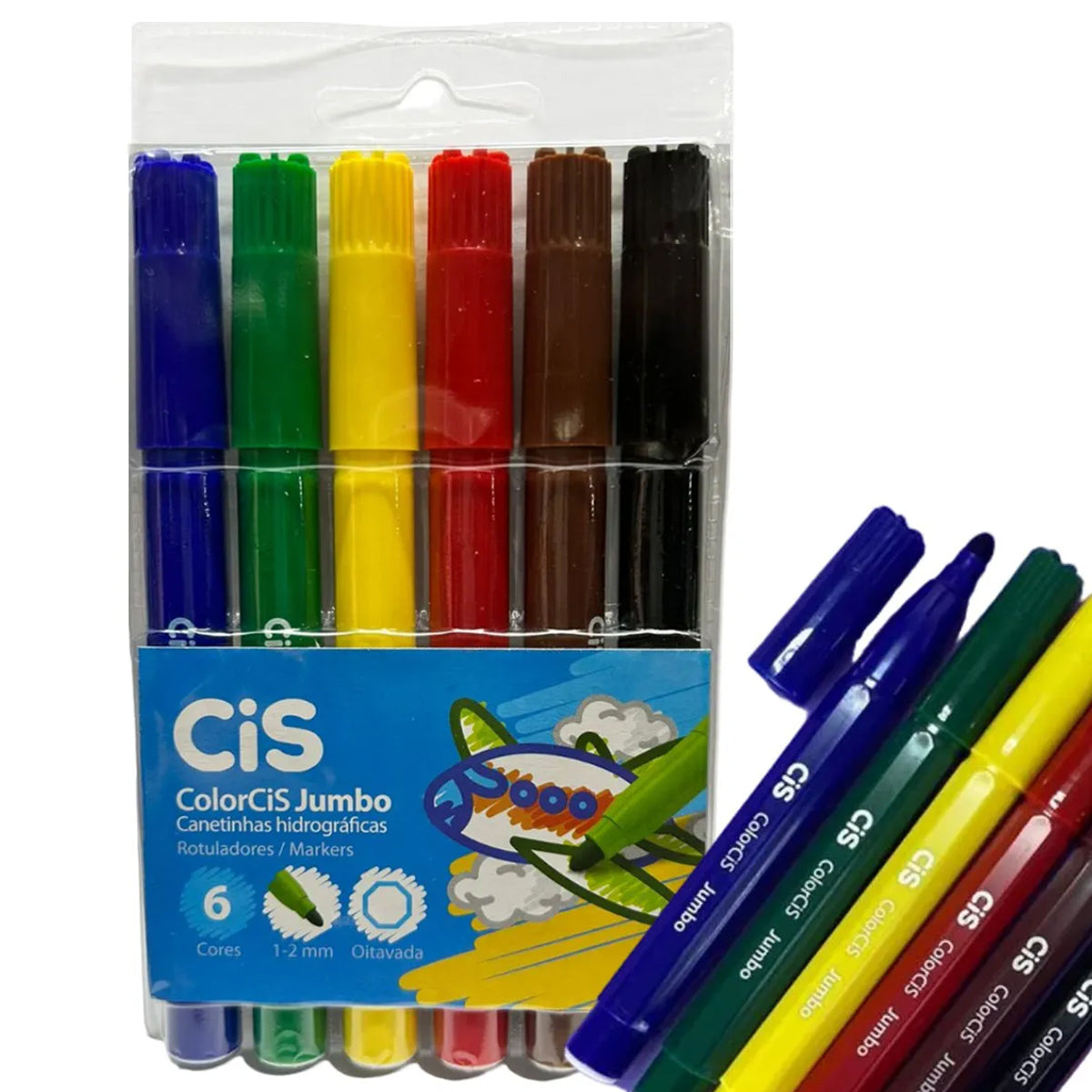 Estojo de Canetinha Hidrografica Big Jumbo 1 - 2mm Lavavel com 6 Cores - Cis