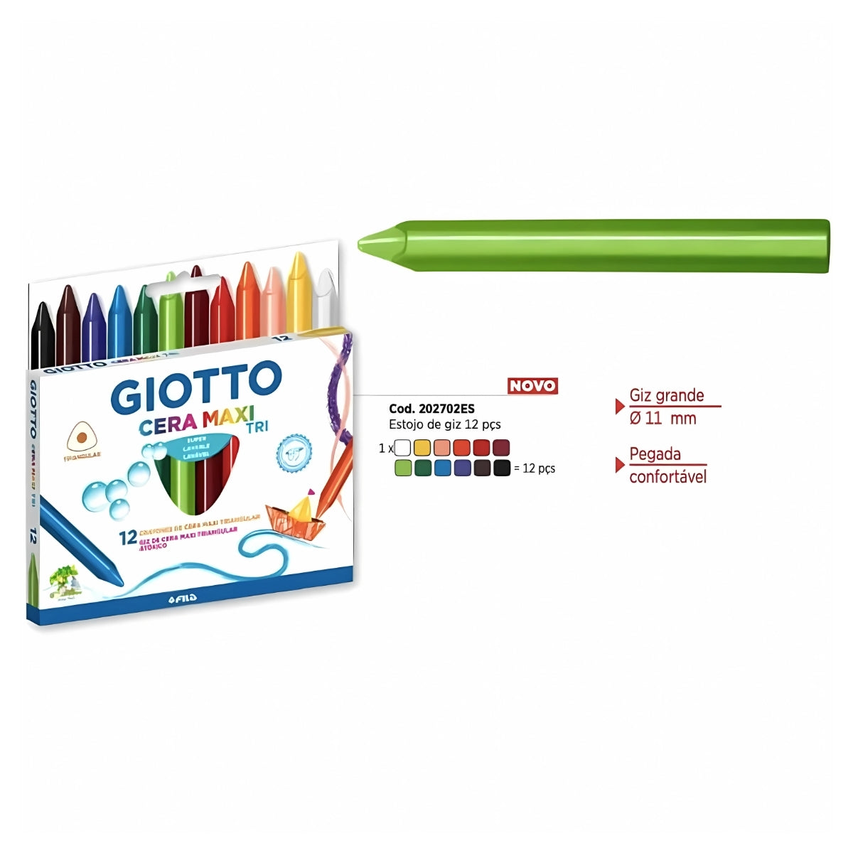 Estojo de Giz de Cera Giotto Maxi 12 Cores 202702es