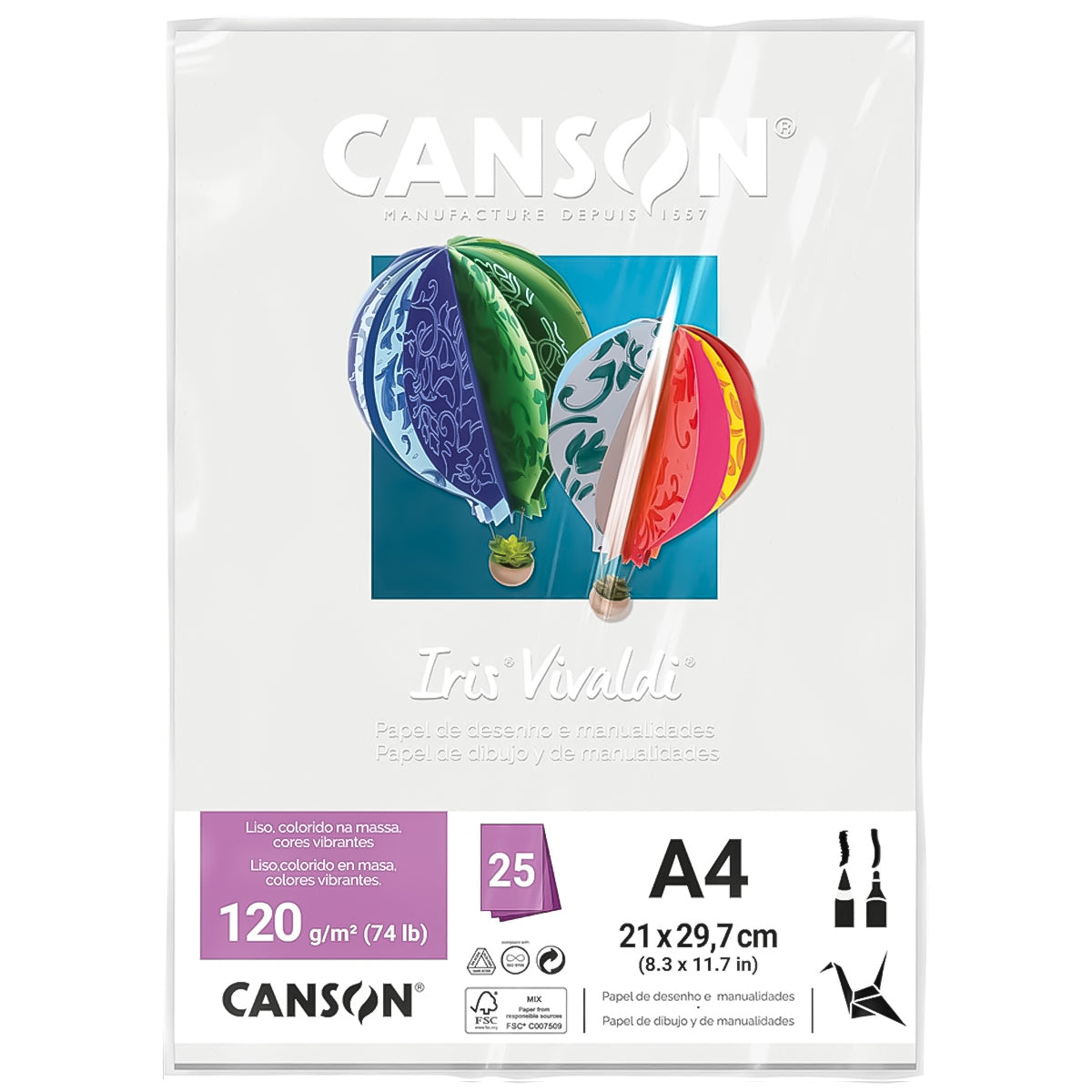Papel Colorido Canson Iris Vivaldi A4 120 G/M² 25 Folhas Sulfite