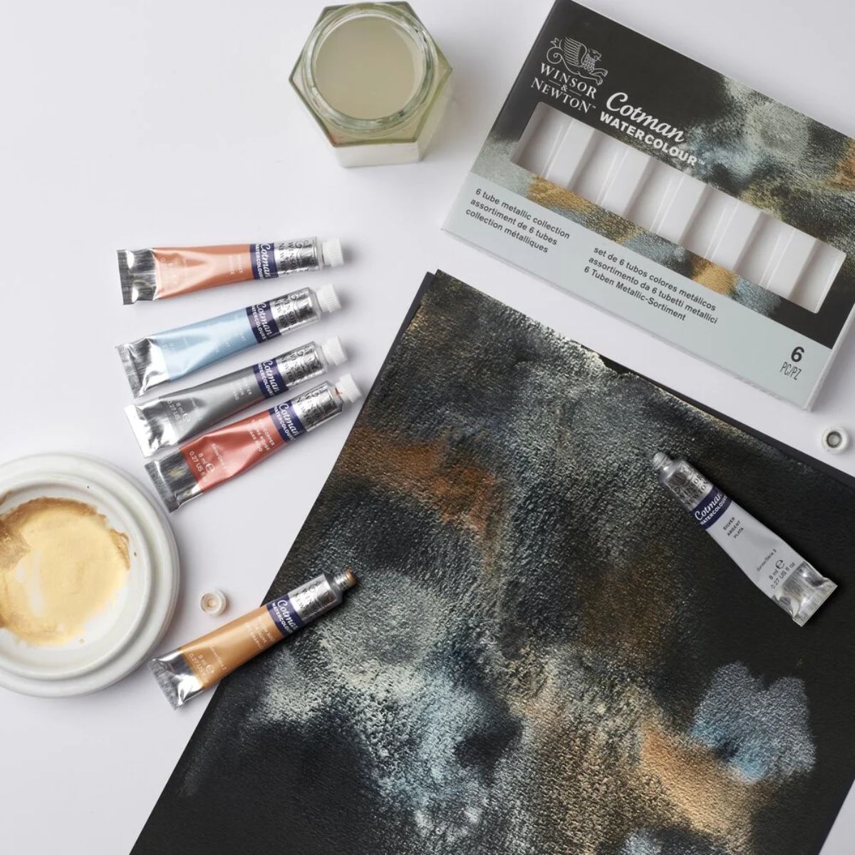 Estojo Tinta Aquarela Cotman Winsor & Newton 8ml com 6 Cores Metálicas
