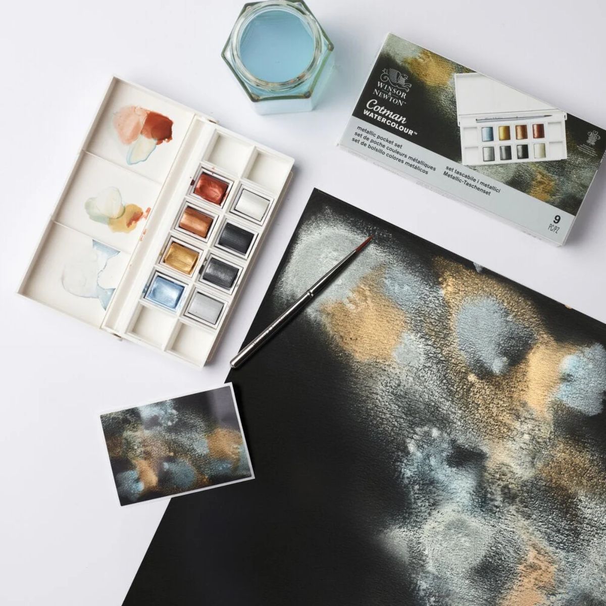 Estojo Tinta Aquarela Pastilha Cotman Winsor & Newton com 9 Peças Metálicas