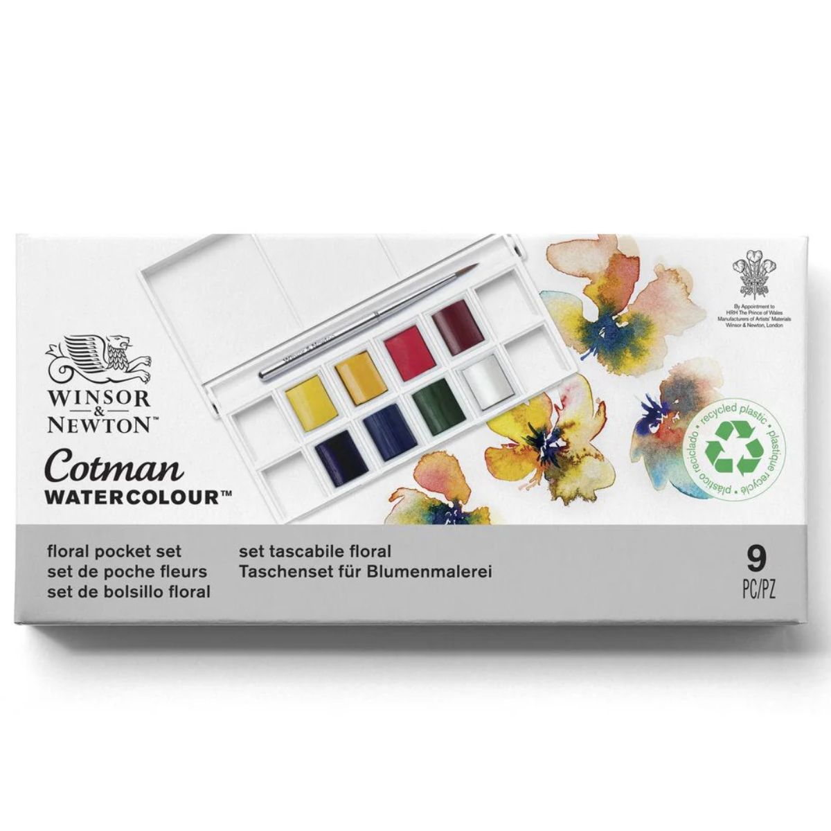 Estojo Tinta Aquarela Pastilha Cotman Winsor & Newton com 9 Peças Floral