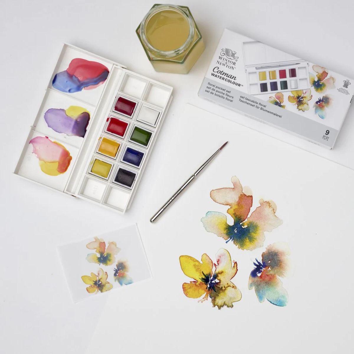 Estojo Tinta Aquarela Pastilha Cotman Winsor & Newton com 9 Peças Floral