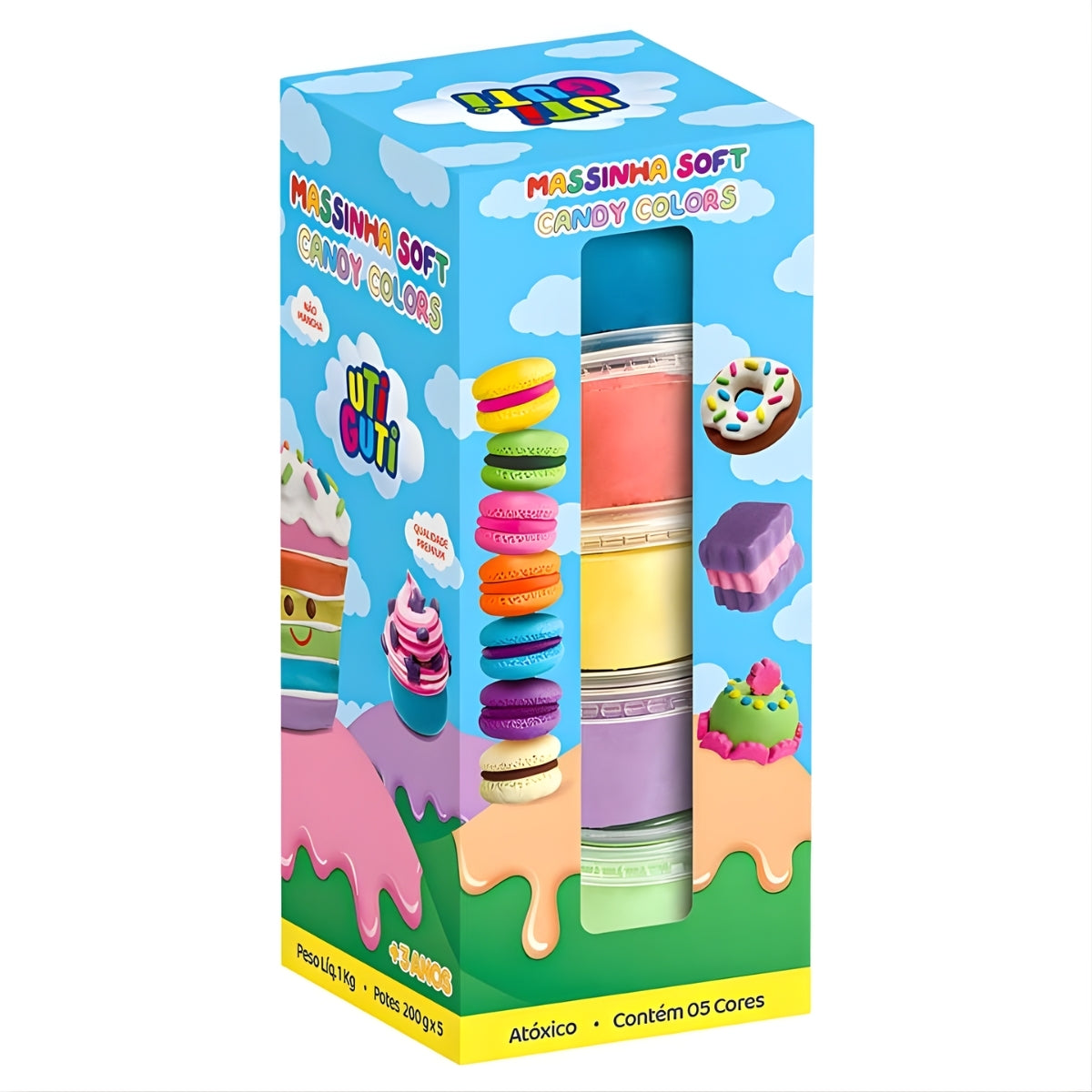 Estojo Massinha Soft para Modelar 200g com 5 Cores Mix Candy Color - Utiguti