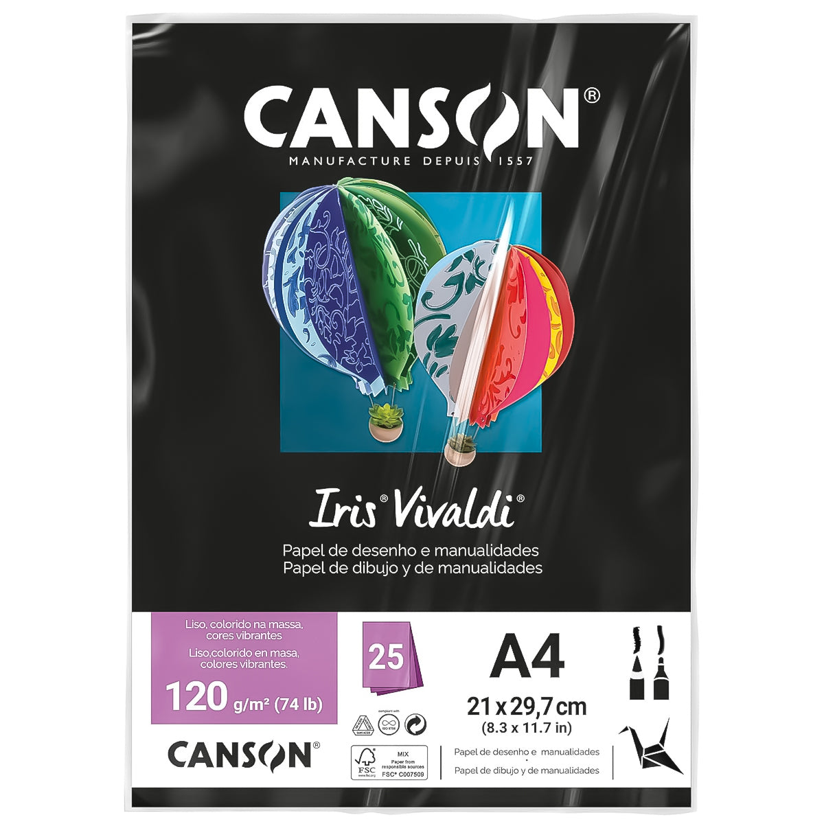 Papel Colorido Canson Iris Vivaldi A4 120 G/M² 25 Folhas Sulfite