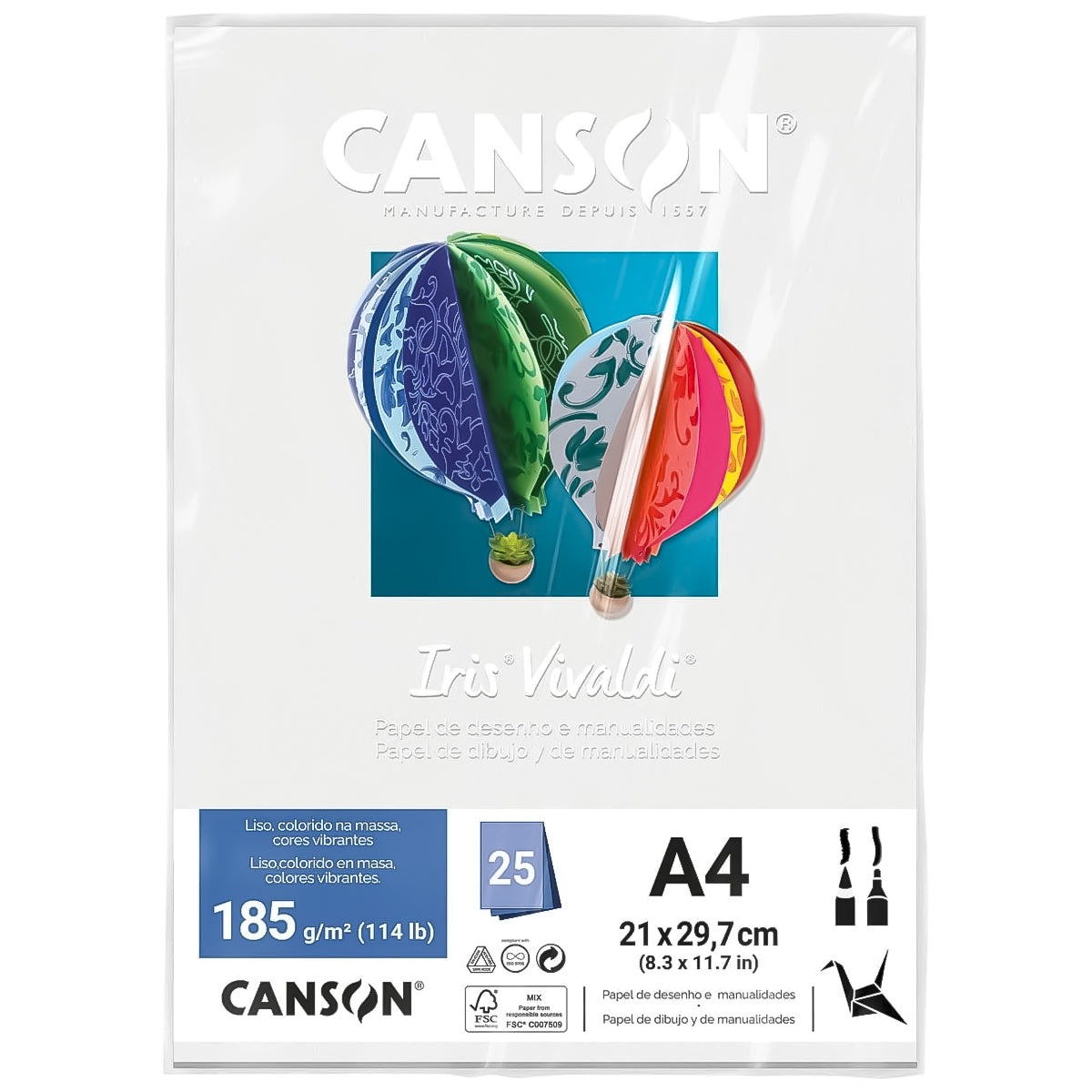 Papel Colorido Canson Iris Vivaldi A4 185 G/M² 25 Folhas Sulfite